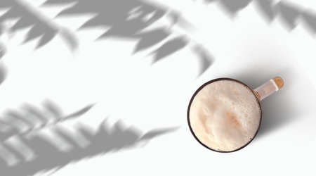 Mug of beer with bubble on glass isolated on white background. top view. celebration concept.