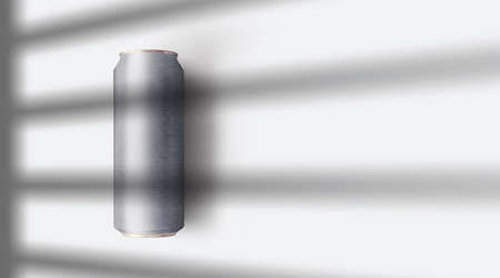 Close up of a white aluminum tin can template on grey background. beverages product concept.の写真素材