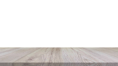 Wood table for display or montage products with blank white background.の写真素材