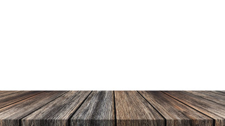Wood table for display or montage products with blank white background.