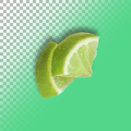 Slices section of green lime isolated over the transparent background.
