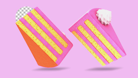 Pink Frosted Layer Cake with slice for pastry concept.