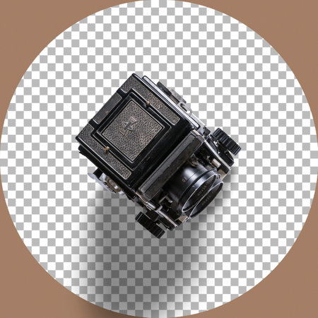 Close up view vintage analog camera isolated on transparent.の写真素材