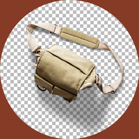 Top up view khaki camera's bag isolated on transparent.の写真素材