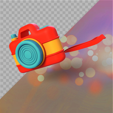 Red camera toys flying on transparent.