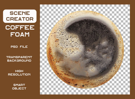 Over head view coffee foam texture on transparent.の写真素材