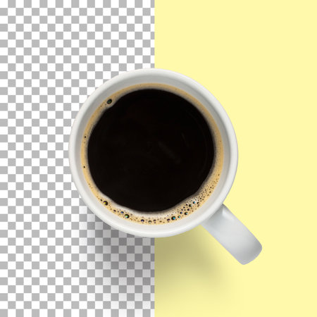 Isolated closeup view of white coffee mugの写真素材