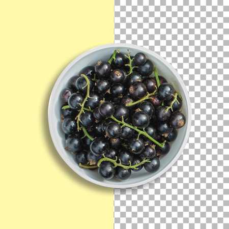 black currant in a bowl isolated on transparent background.の写真素材