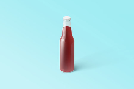 Various Fruit Soda bottle, non-alcoholic drink with water drops isolated on toscha background. 3d rendering, suitable for your design project.の写真素材