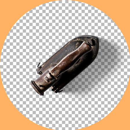 Top up view vintage coal iron isolated on transparent.の写真素材