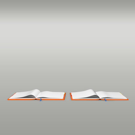 Three orange organizer books with orange ribbon isolated on grey background.の写真素材