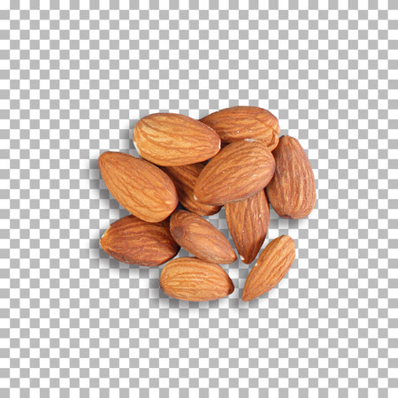 High Angle View Of Almonds On isolated transparent background.の写真素材