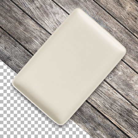 Empty rectangular ceramics plate, View from above isolated on transparencyの写真素材