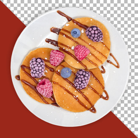 isolated three pancakes with berry fruits