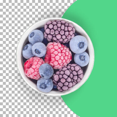 isolated frozen berry fruits on white bowl