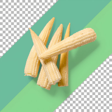 Fresh bunch of baby corn isolated on transparentの写真素材
