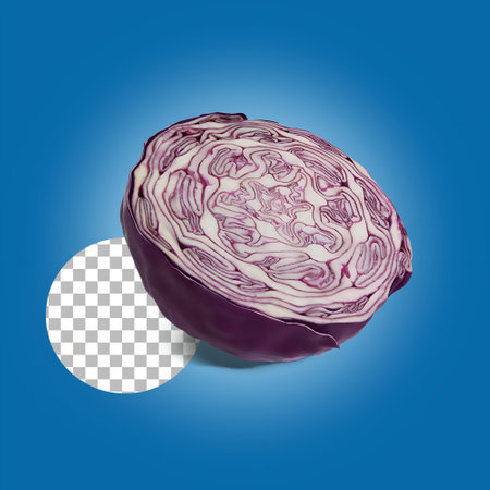 Purple cabbage isolated on transparency.の写真素材