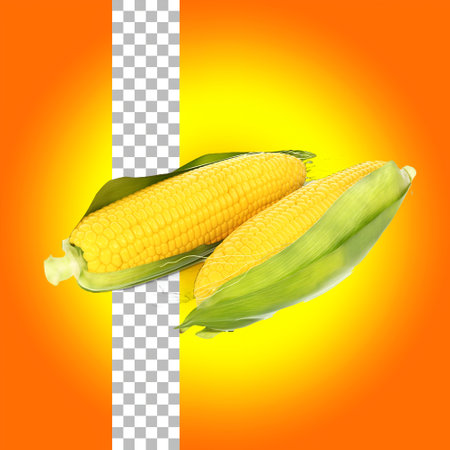 Two yellow corn for culinary element design.の写真素材