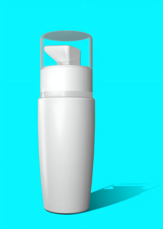 Cosmetics mockup template on blue background. Plastic container for cosmetics products. Tube, cream pot, beauty products isolated on white background. 3D rendering.の写真素材