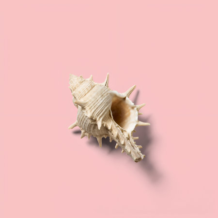 Close up view of seashell isolated on pink background. fit for your design element.の写真素材