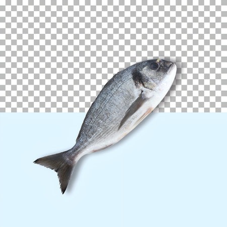 One raw fresh Gilthead Bream fish on transparent marble background.の写真素材