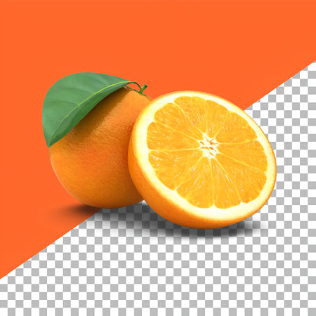 Composition oranges with leafs isolated for fruits design element.の写真素材