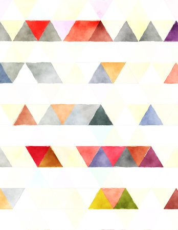 A watercolor pattern featuring colorful triangles arranged in a repeating design.