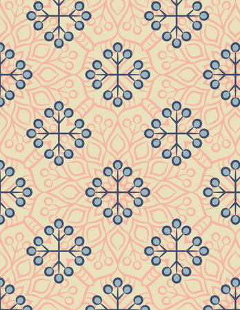 A repeating floral pattern with intricate designs in blue on a soft peach background, ideal for...