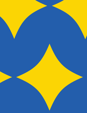 abstract geometric pattern featuring blue and yellow shapes with star-like motifs