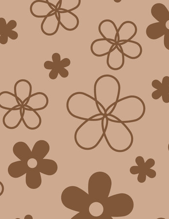 cute floral pattern with brown outlines and solid flowers on beige background