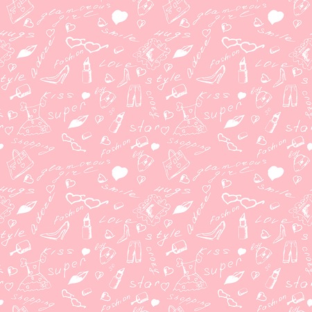 Vector vintage seamless fashion backrgound in white and pinc colours.のイラスト素材