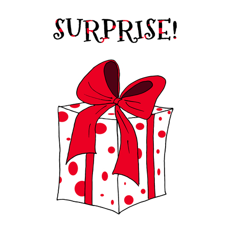 greetings card with a gift. Romantic illustration. Birthday card.のイラスト素材