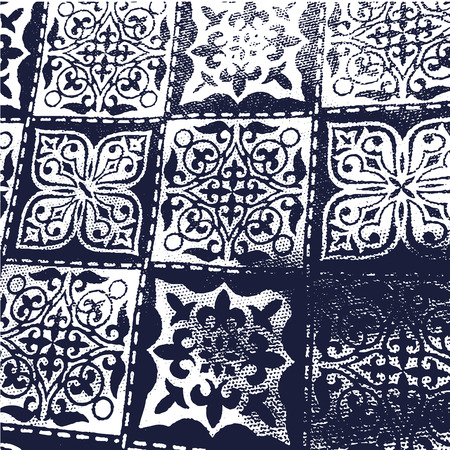 Distress overlay floral ornament fabric texture in grunge style.のイラスト素材
