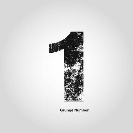 Grunge number One. Distress damaged object. Vector illustration. Math objectsのイラスト素材