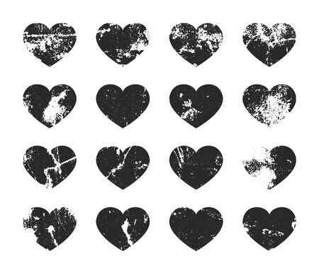 Set of grunge hearts. Retro frames for emblems. Vector vintage distressed stamp.のイラスト素材