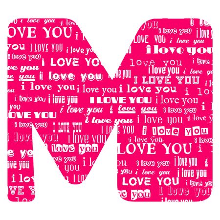 Romantic decorative vector pink letter filled white words I love you.のイラスト素材