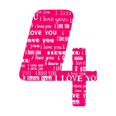 Romantic decorative vector pink number filled white words I love you.のイラスト素材