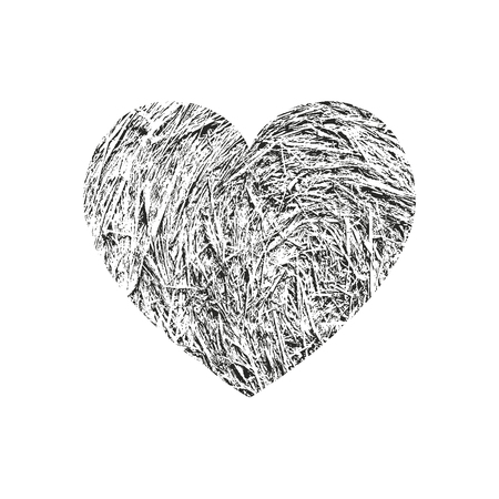 Isolated distress grunge heart with grass texture. Element for greeting card, Valentine s Day, wedding. Creative concept. Vector illustrationのイラスト素材