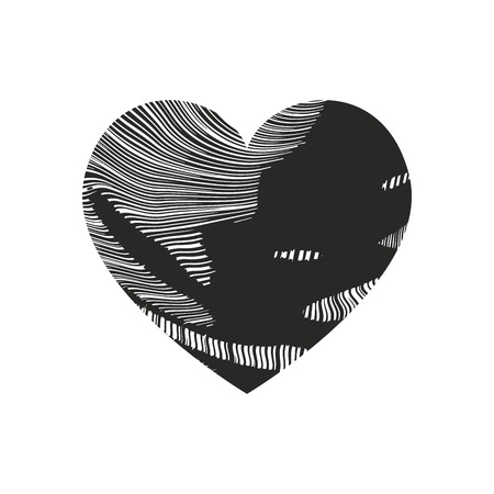 Isolated distress grunge heart with fabric texture. Element for greeting card, Valentine s Day, wedding. Creative concept. Vector illustrationのイラスト素材