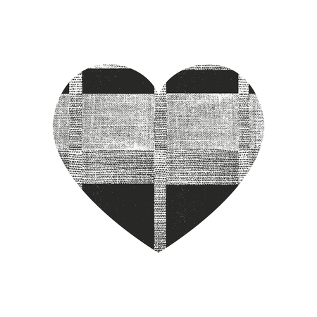 Isolated distress grunge heart with fabric texture. Element for greeting card, Valentine s Day, wedding. Creative concept. Vector illustrationのイラスト素材
