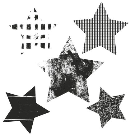 Vector set of Christmas stars. Stars with different grunge textures.のイラスト素材