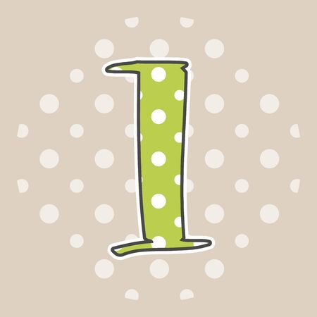 Cute dotted number one isolated on beige background. Vector illustration. Element for design. Kids alphabet.のイラスト素材