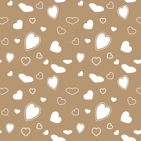 Seamless vector pattern with white hearts on beige backgroundのイラスト素材