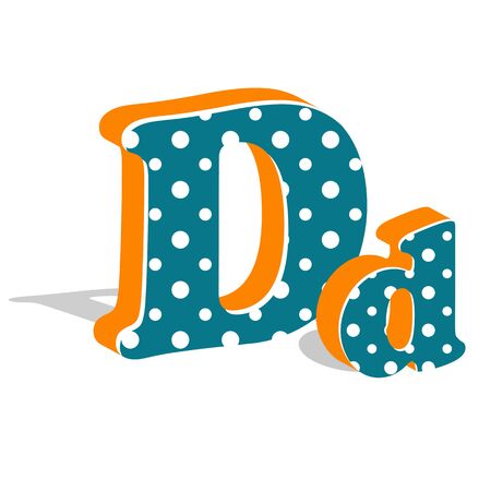 Capital and numeric cute dotted 3d letter D isolated on white background. Vector illustration. Element for design. Kids alphabet.のイラスト素材