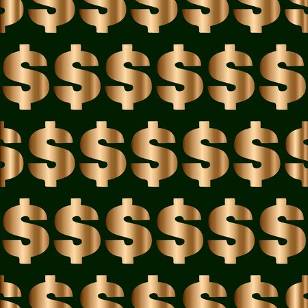 Seamless vector pattern with golden dollar signs on green backgoundのイラスト素材