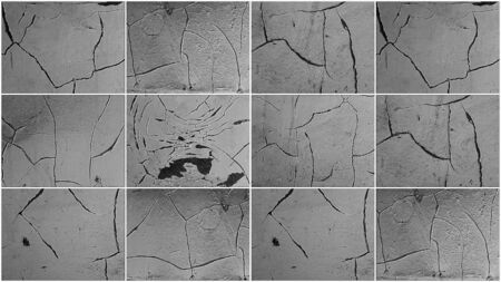 Set of distress cracked concrete, rusted metal texture. Black and white grunge background.の写真素材