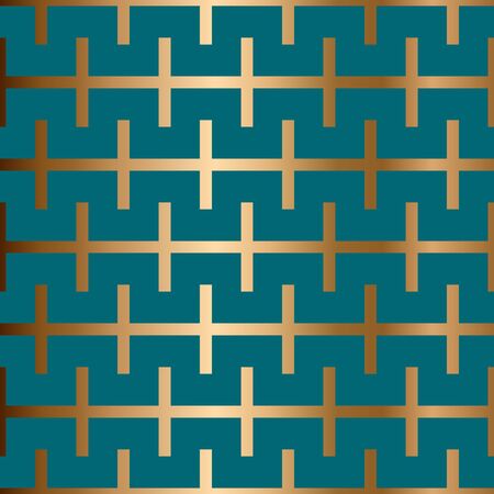 Abstract vector geometric seamless pattern. Ornamental blue, turquoise and golden backgroundのイラスト素材