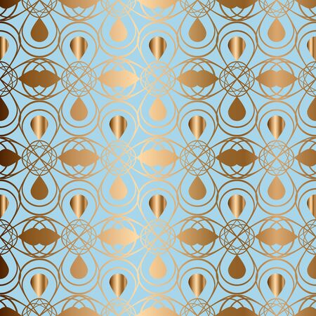 Abstract vector oriental seamless golden pattern. Blue background.のイラスト素材