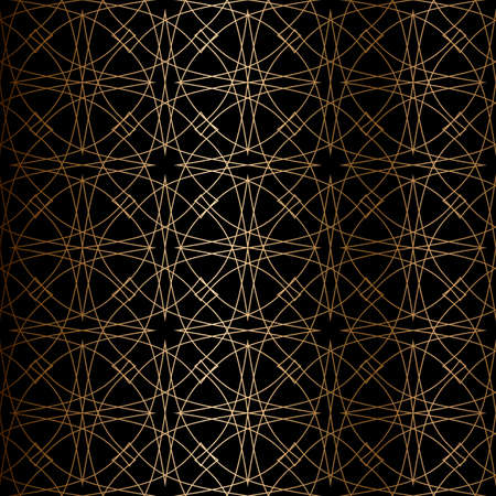 Abstract vector ornamental seamless golden pattern. Black background.のイラスト素材