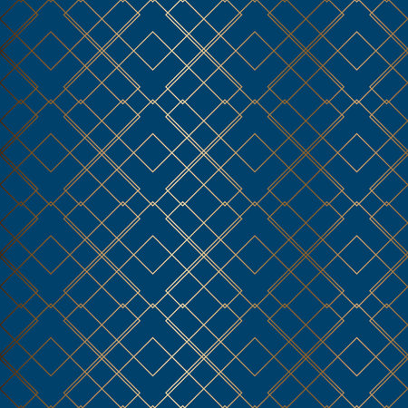 Abstract vector geometric seamless golden pattern. Blue background.のイラスト素材